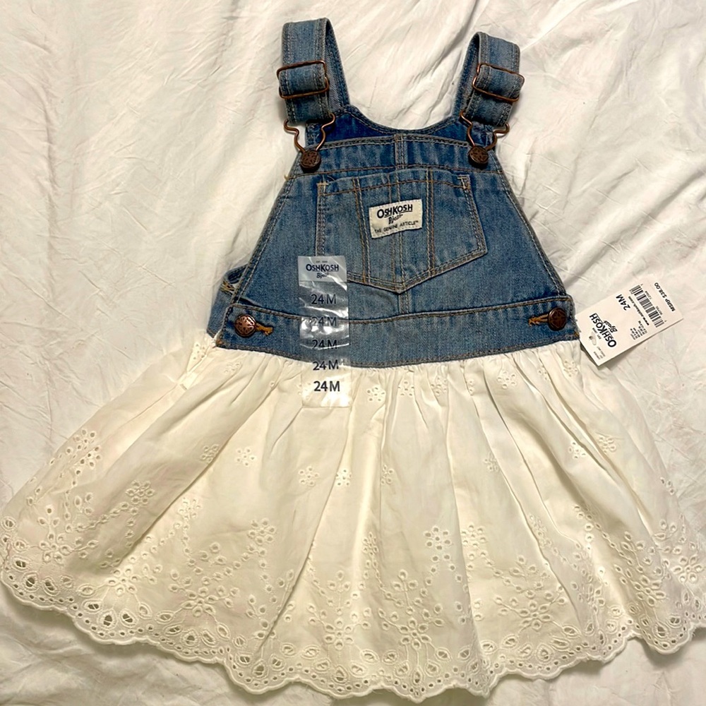 NWT Oshkosh B’gosh Toddler Denim Eyelet Jumper Dress size 24 months